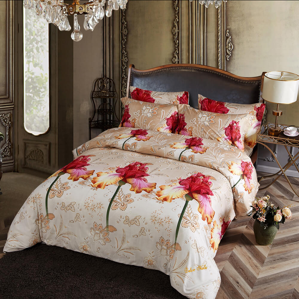 Queen Size Duvet Cover Set, 6 Piece Luxury Floral Bedding, Dolce Mela Orchid