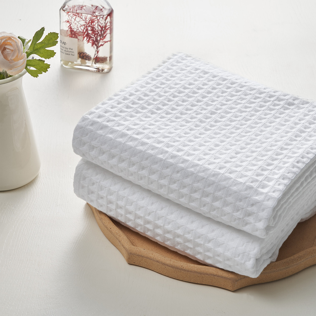 White Cotton Waffle Weave Towel