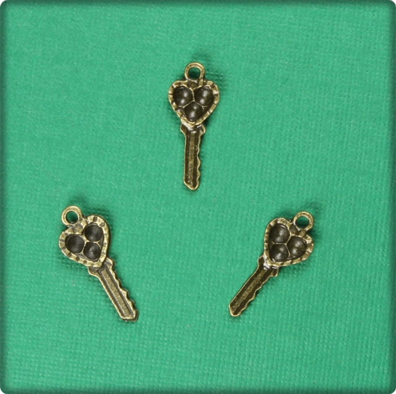 Small Key Charms, Antique Brass Heart Key Charm, 15.5 mm - 20 pieces ( –  Paper Dog Supply Co