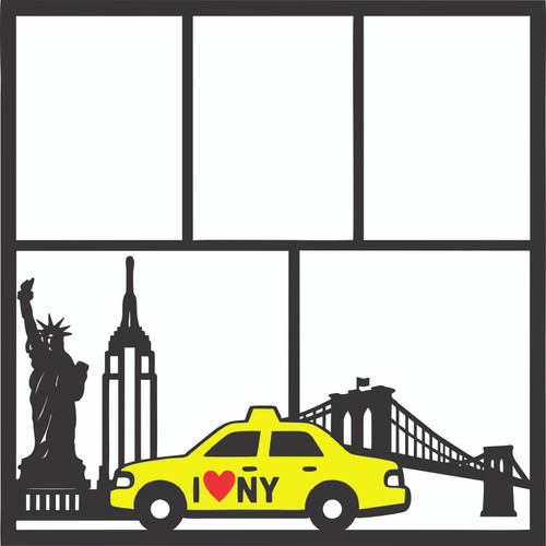 I LOVE NY WITH CAB - 12 X 12 SCRAPBOOK OVERLAY