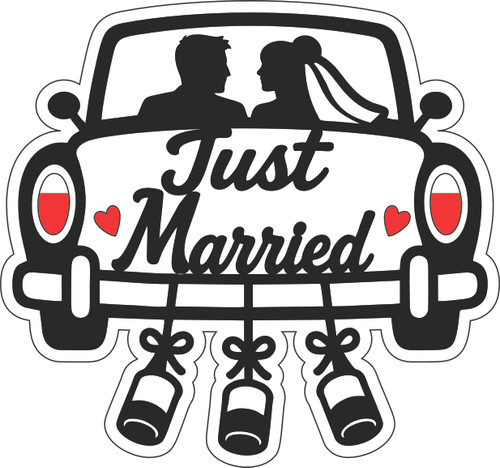 JUST MARRIED COUPLE IN CAR - LASER DIE CUT