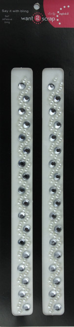 Beautiful Bling Strips - White Pearl/Silver Rhinestones - Pair