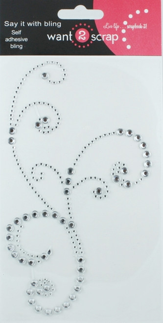 Frilly Flourish Swirl - Silver Rhinestones