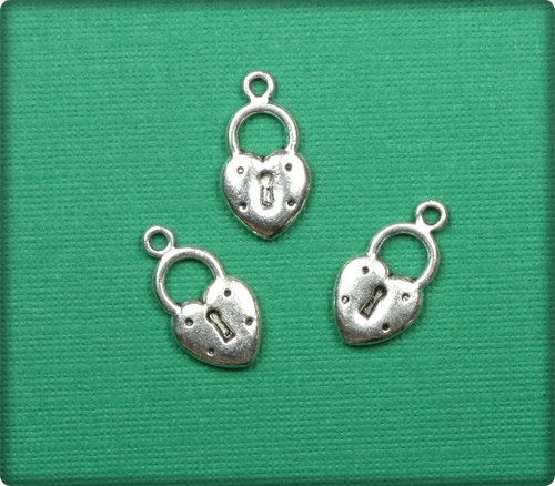 Heart Lock Charm - Antique Silver