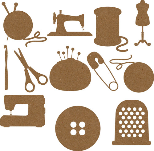 Sewing Bundle Set- Chipboard Embellishments 24 pieces total - 2 of each