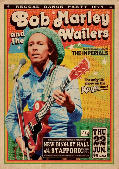 Bob Marley Vintage ポスター Bob Marley and the Wailers Vintage Concert Poster, 1978 at