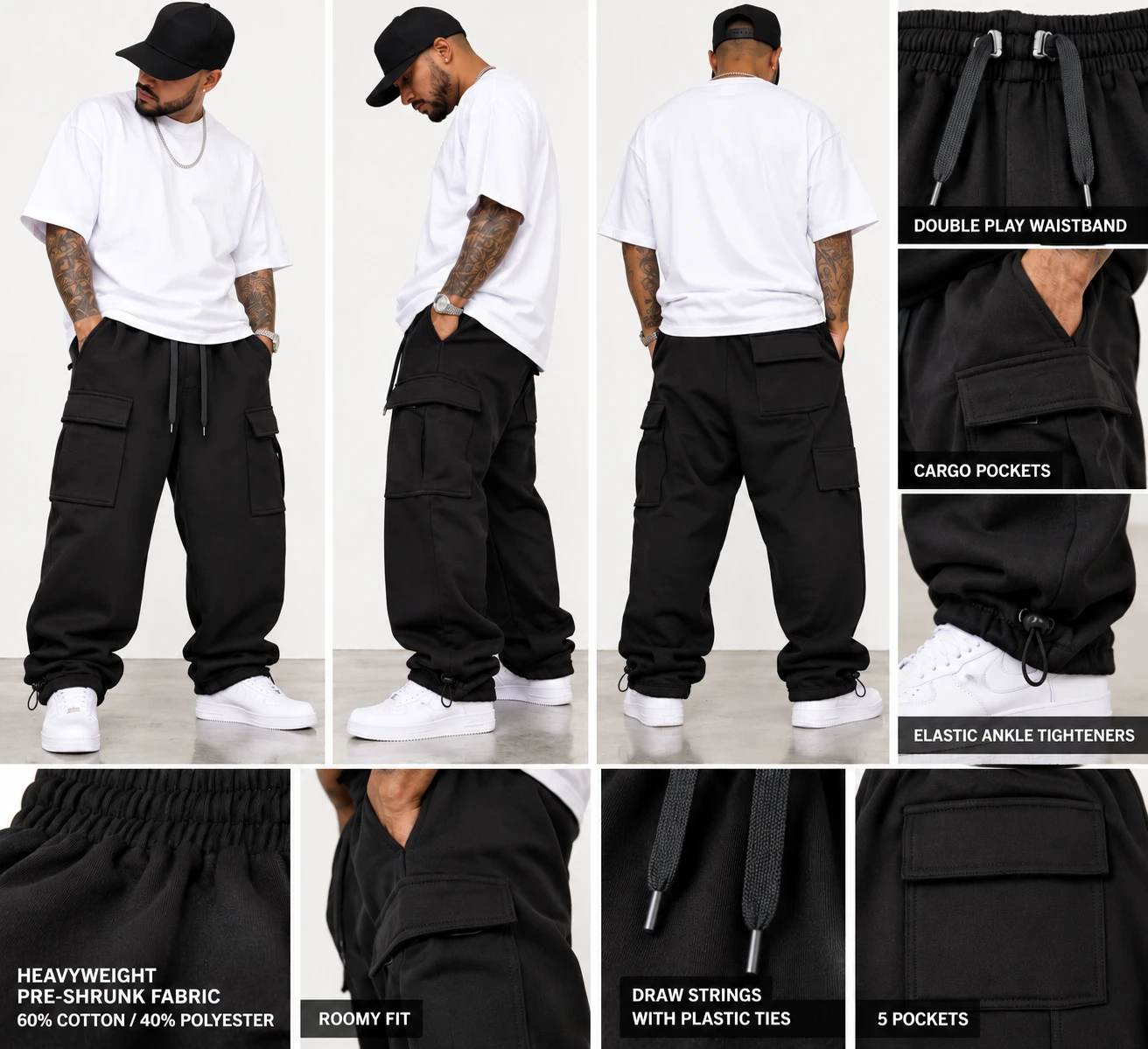 Nona - Black Fleece Sweatpants (Black) Heavy Weight