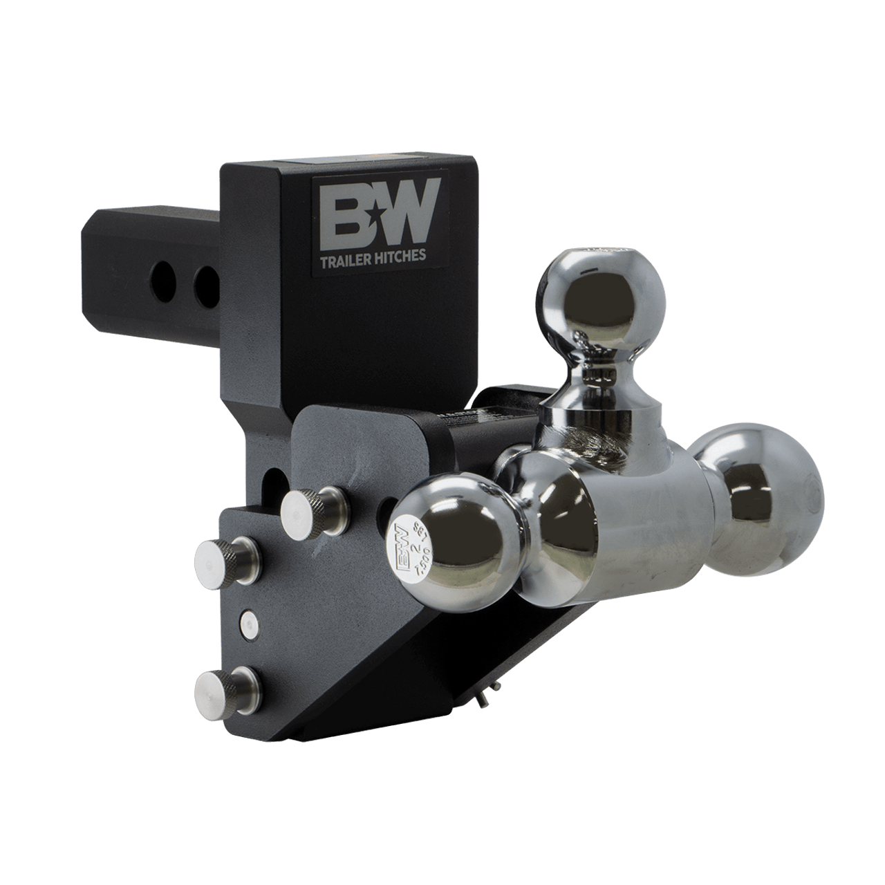 BW10064BMP --- 2" Shank Tow and Stow compatible with GM Multi-Pro Tailgate - Three Hitch Balls, 2.5" Maximum Drop