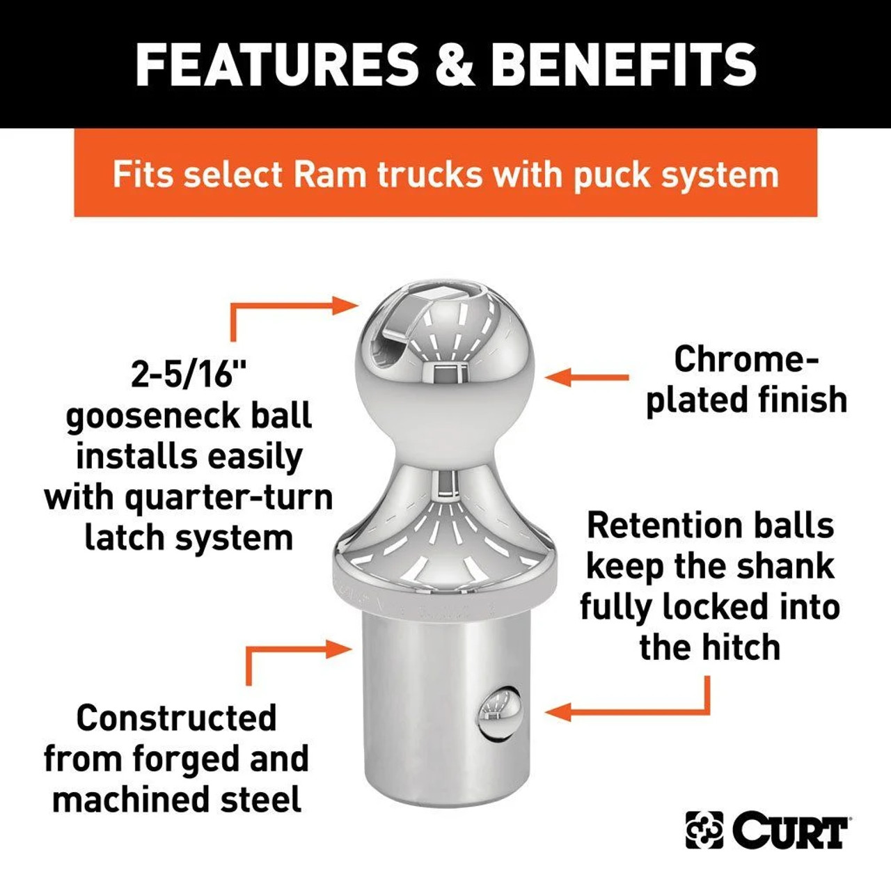 60601 --- Curt OEM Replacement Ball- 1/2" Rise - 30k