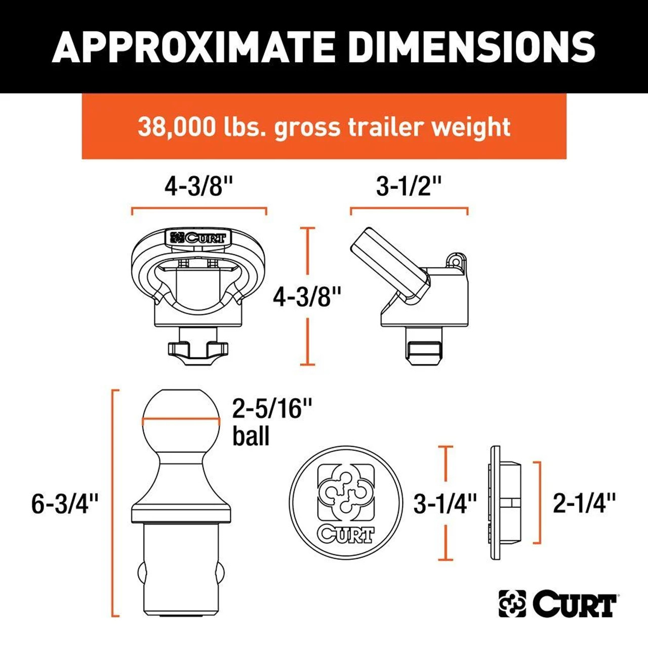 60638 --- Curt OEM Ball & Safety Chain Kit - 38k - RAM