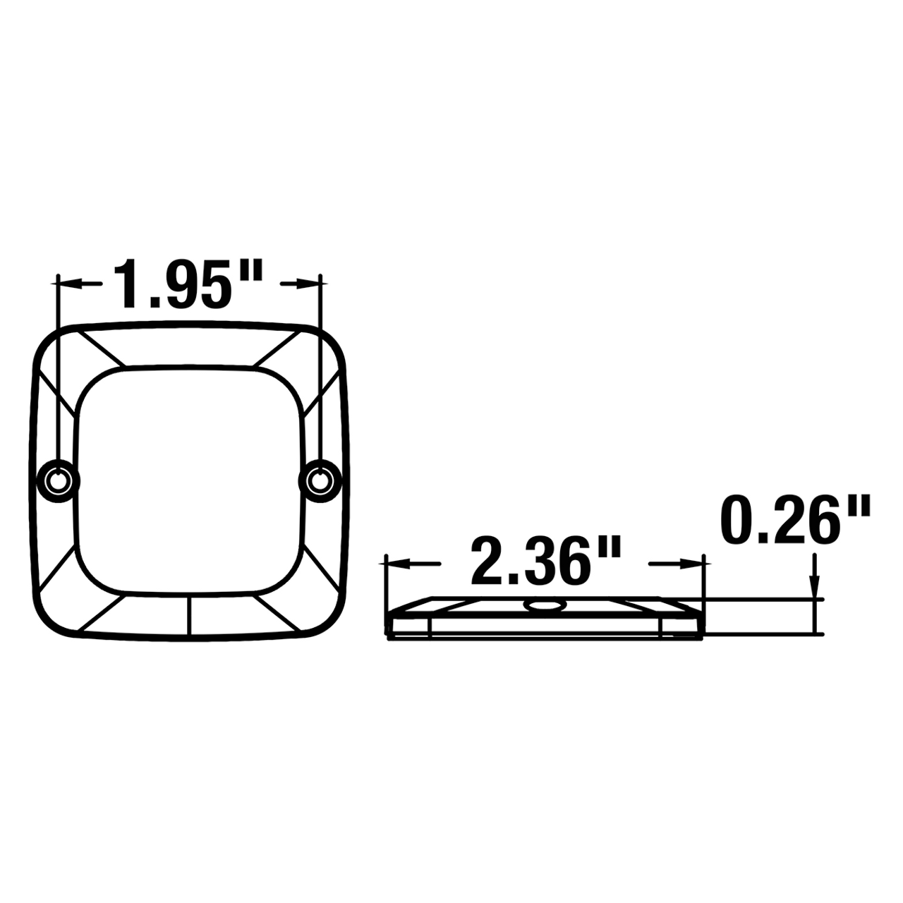 8892141 ---  Ultra thin Clear 2" Square LED Strobe Light - 4 Diodes