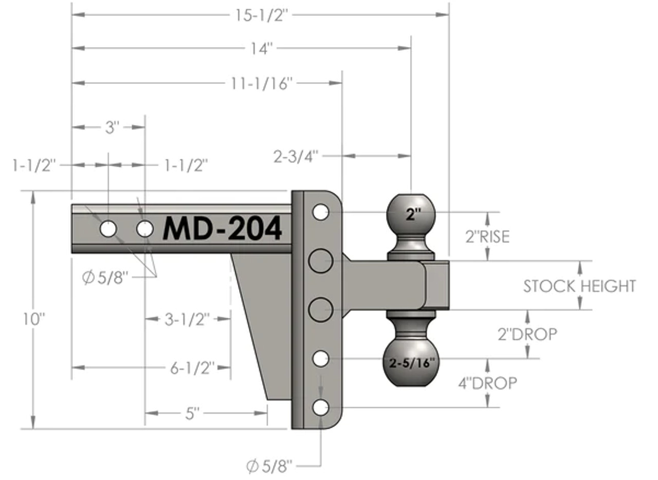 BPMD204 --- Dual-Ball Four Position 2" Shank Medium Duty Hitch - 14k