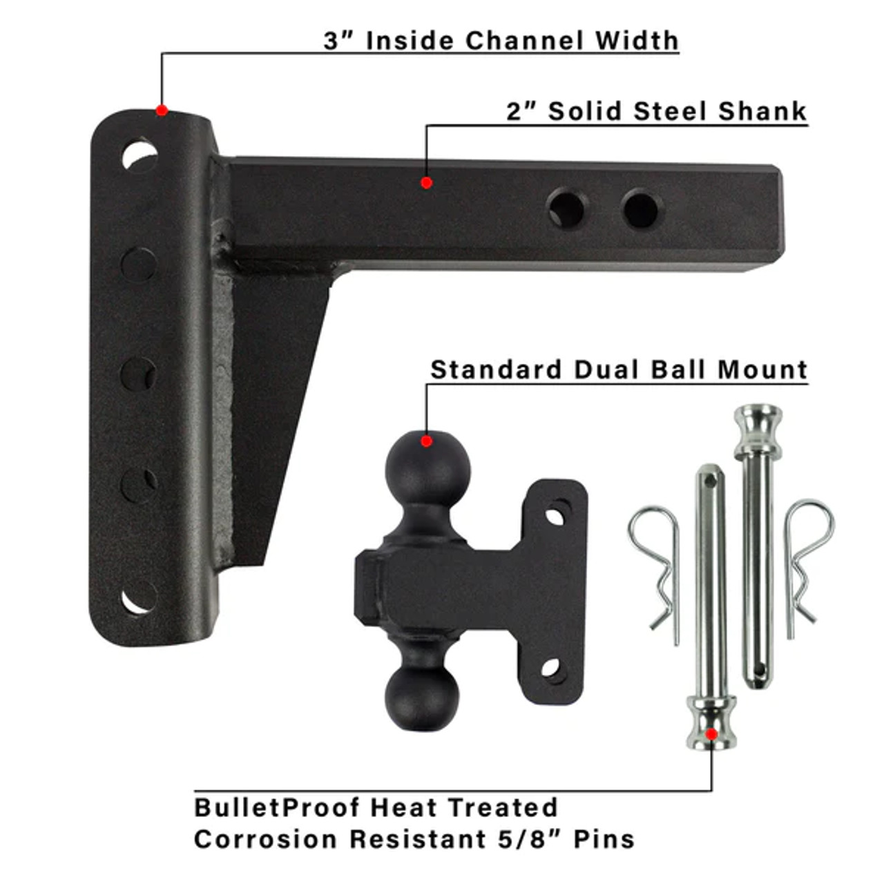 BPHD204 --- Dual-Ball Three Position 2" Shank Heavy Duty Hitch - 22k