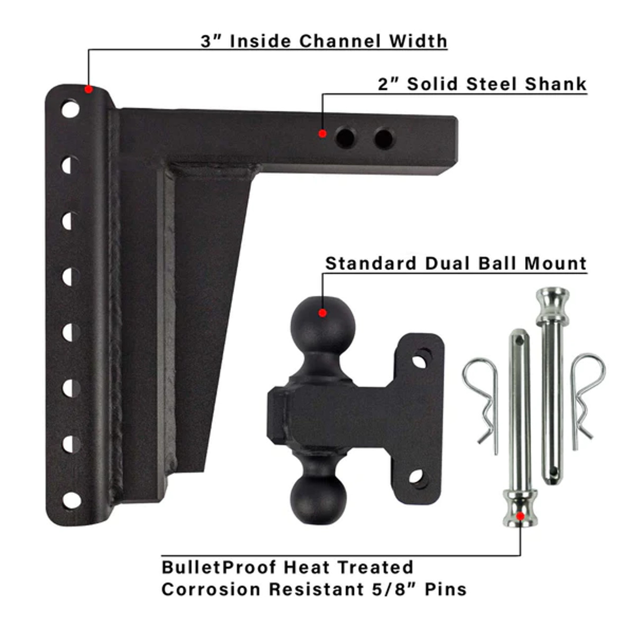 BPED2010 --- Dual-Ball Six Position 2" Shank Extreme Duty Hitch - 30k