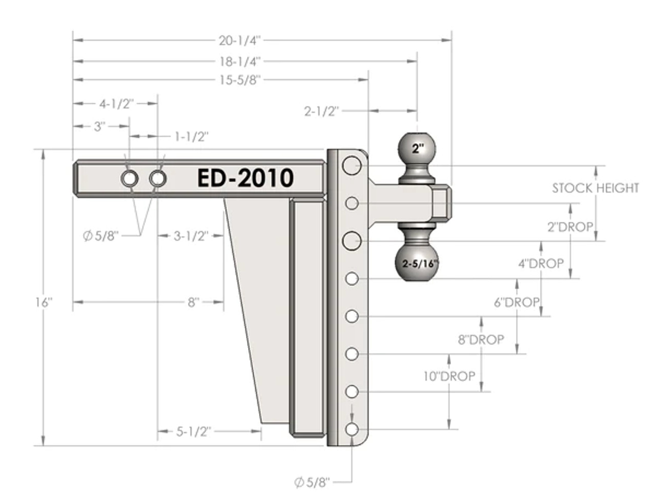 BPED2010 --- Dual-Ball Six Position 2" Shank Extreme Duty Hitch - 30k