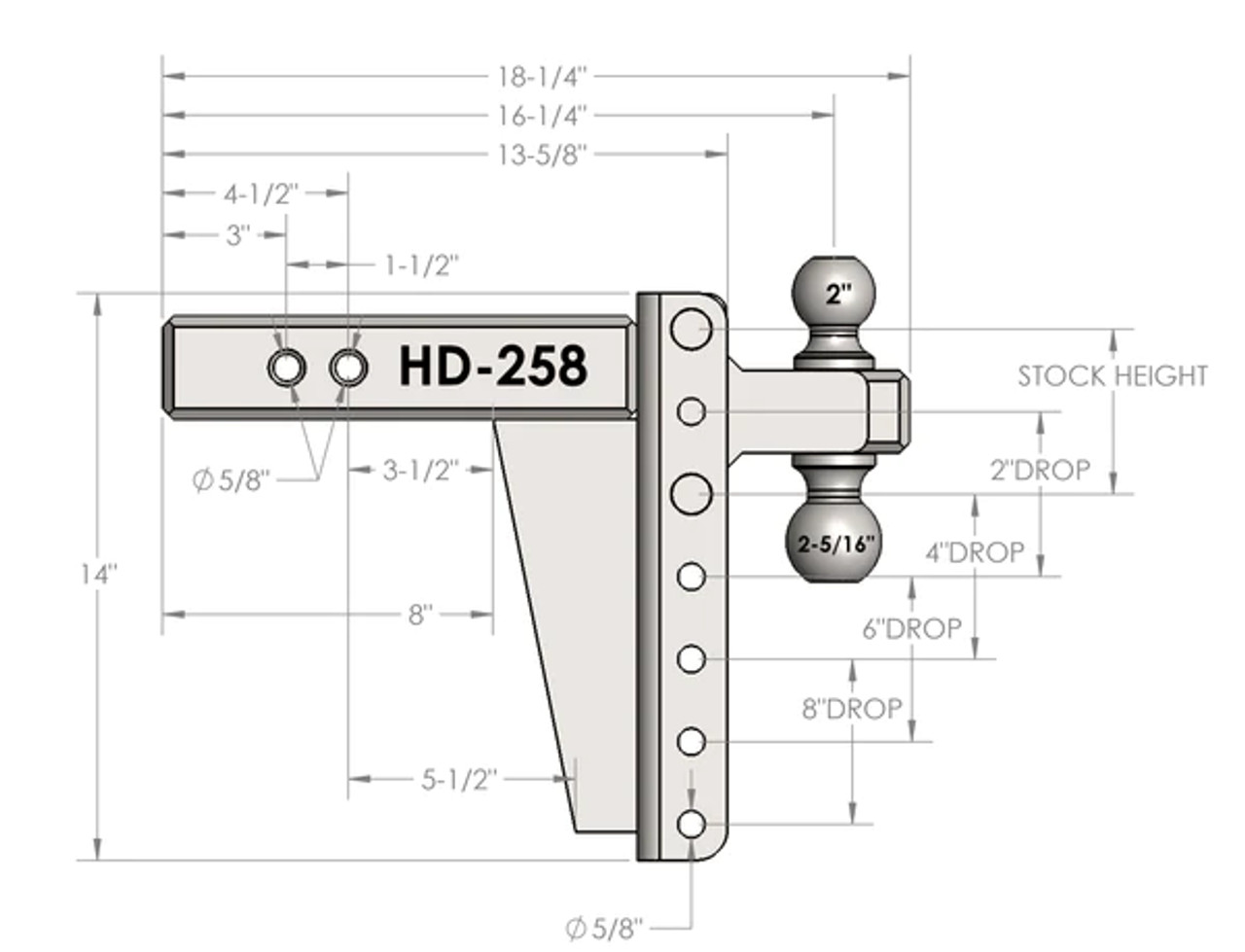 BPHD258 --- Dual-Ball Five Position 2-1/2" Shank Heavy Duty Hitch - 22k