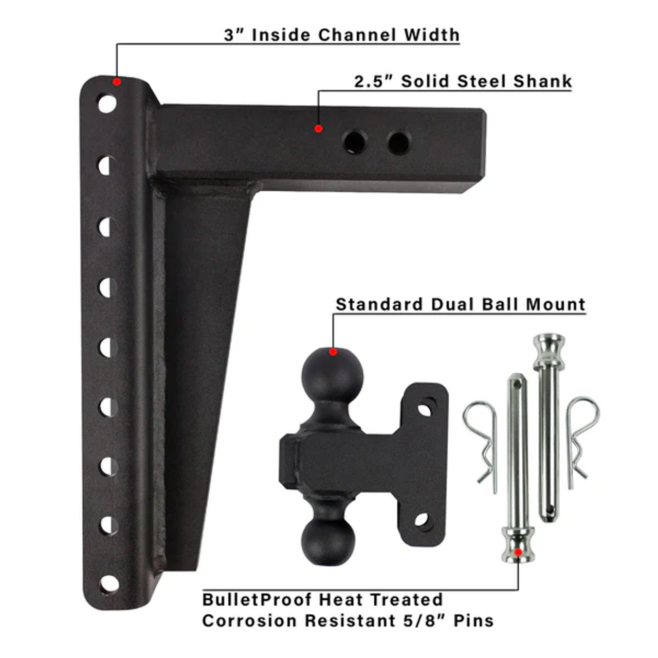 BPHD2512 --- Dual-Ball Seven Position 2-1/2" Shank Heavy Duty Hitch - 22k