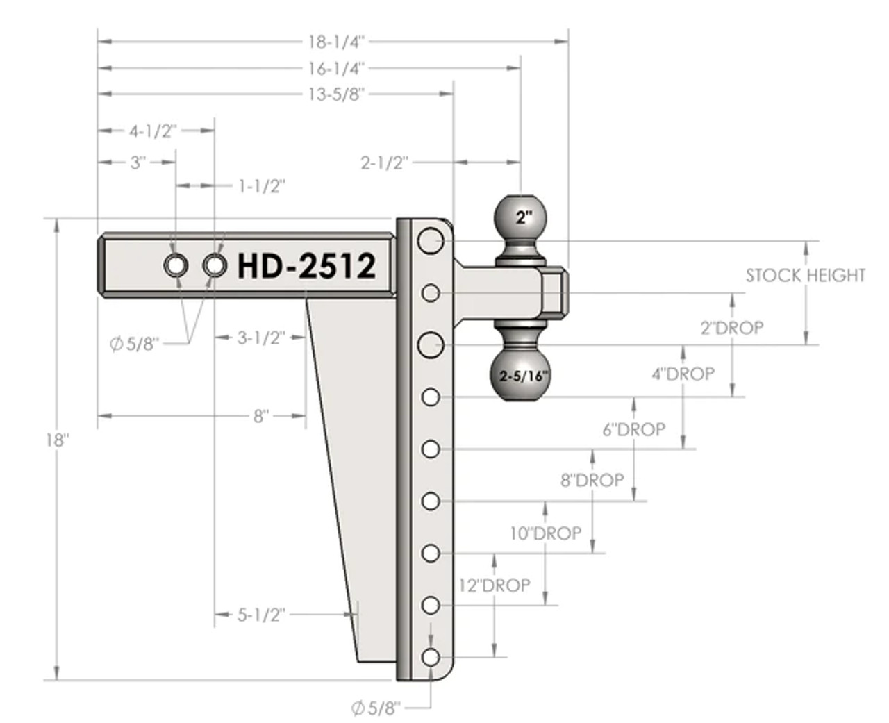 BPHD2512 --- Dual-Ball Seven Position 2-1/2" Shank Heavy Duty Hitch - 22k