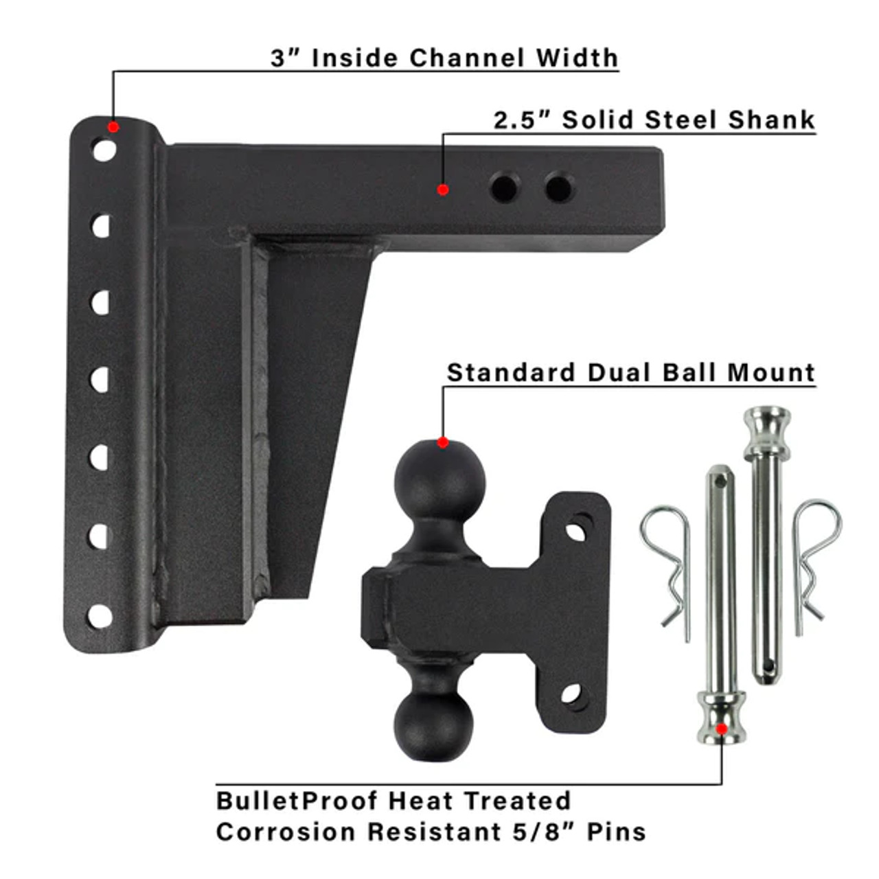 BPED258 --- Dual-Ball Five Position 2-1/2" Shank Extreme Duty Hitch - 36k