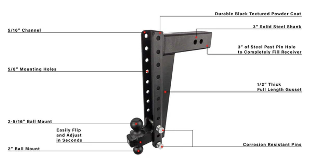 BPHD3016 --- Dual-Ball Nine Position 3" Shank Heavy Duty Hitch - 22k