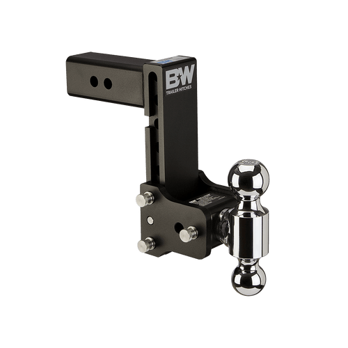 BW20040B --- B&W 2.5" Shank Tow and Stow Adjustable Ball Mount with Two Hitch Balls, 7" Maximum Drop