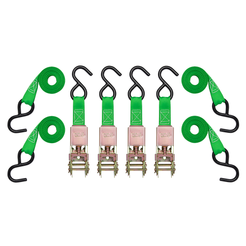 CS153 --- Ratchet Tie Down Straps - 4 Pack Green - 1"x10' - 3,000lb