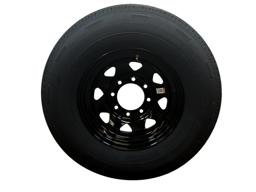 WT16-865BSR --- 16" Trailer Wheel and Tire Assembly, 8 on 6.5" - Black Spoke