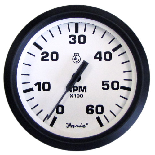 Faria Euro White 4" Tachometer - 6000 RPM (Gas) (Inboard  I\/O) [32904]
