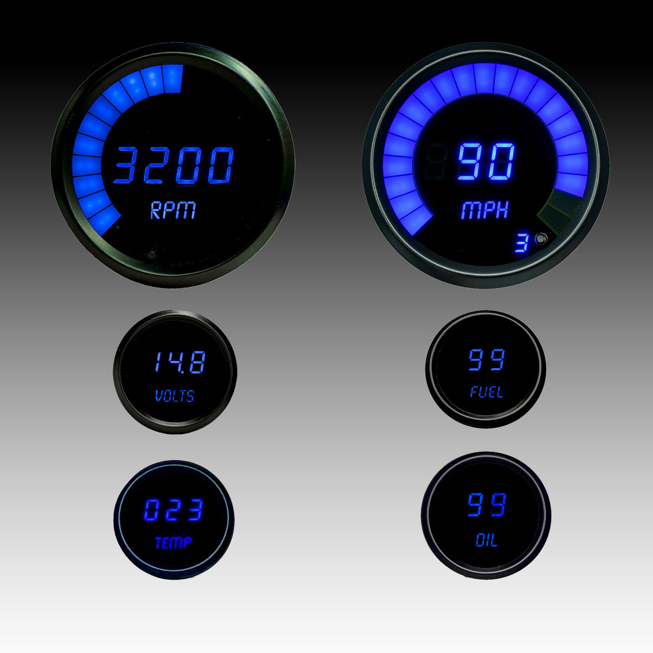 Multi-Gauge LED Digital Set Black Bezel – BLUE