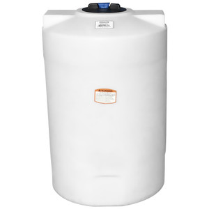 100 Gallon LHDPE Vertical Storage Tank w/8" Lid & 1-1/4" PP Drain Bulkhead Fitting 28" dia x 43" ht 100 Gallon LHDPE Vertical Storage Tank w/8" Lid & 1-1/4" PP Drain Bulkhead Fitting 28" dia x 43" ht