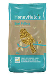 Honeyfield's suet pellets bag, teal and brown, bird-shaped graphic, 3kg.