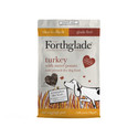 Dog food bag, white, orange, and brown, Forthglade brand, turkey and sweet potato flavour, grain-free.