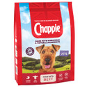 Red Chappie dog food bag, beef flavour, with a dog image, 15kg.
