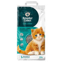 Bag of Breeder Celect Cat Litter, white and teal, with a ginger kitten, made in the UK, 25L.