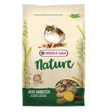 Versele Laga Nature Mini Hamster food bag, beige and green, with hamster illustration and product details.