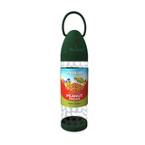 Green Peckish peanut feeder, clear plastic, with a handle.