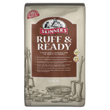 Dog food bag, Skinners Ruff & Ready, brown and beige, with dog-related illustrations, 15kg.