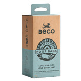 Beco dog poop bag box, mint green and brown, with a handle.