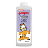 Garfield Lavender cat litter deodorizer bottle, white, cartoon Garfield, purple label.