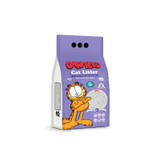 Purple and white Garfield cat litter bag, lavender scent, 10L, with Garfield cartoon character.