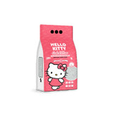 Pink Hello Kitty cat litter bag, white and pink, front view, bentonite, 5L.