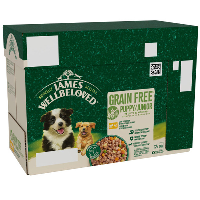 James Wellbeloved Grain Free Puppy Lamb & Chicken in Gravy 48 x 90g James Wellbeloved Grain Free Puppy Lamb & Chicken in Gravy 48 x 90g