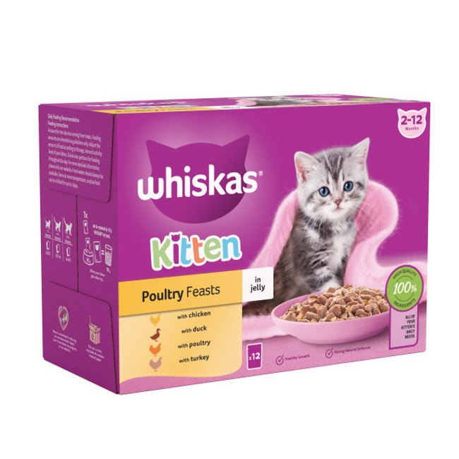 Whiskas Kitten 2-12 month Poultry Feasts in Jelly 12 x 85g Whiskas Kitten 2-12 month Poultry Feasts in Jelly 12 x 85g