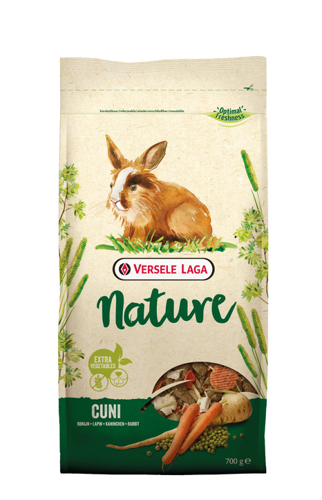 Rabbit food bag with a bunny illustration, green and beige colours, vegetables visible.