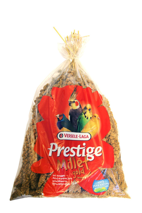 Bag of Versele Laga Prestige Millet Spray bird treat, red label, birds, gold millet.