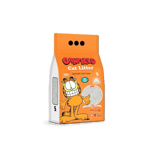 Orange and white Garfield cat litter bag, cartoon Garfield, 5L.