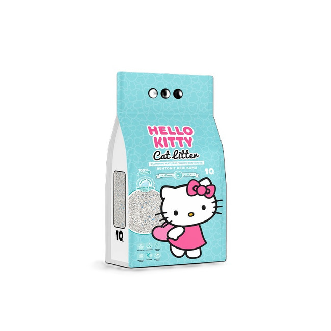 Hello Kitty cat litter bag, turquoise, Hello Kitty graphic, white and pink, 10L.