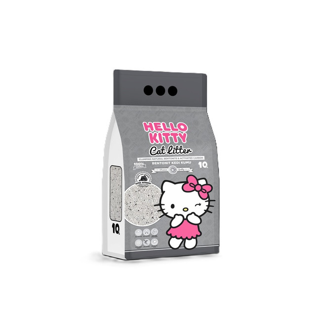 Hello Kitty cat litter bag, grey, white, Hello Kitty graphic, pink bow, 10L.