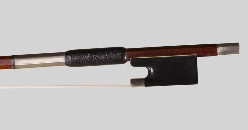 Unstamped nickel mounted swan head violin bow, Mirecourt