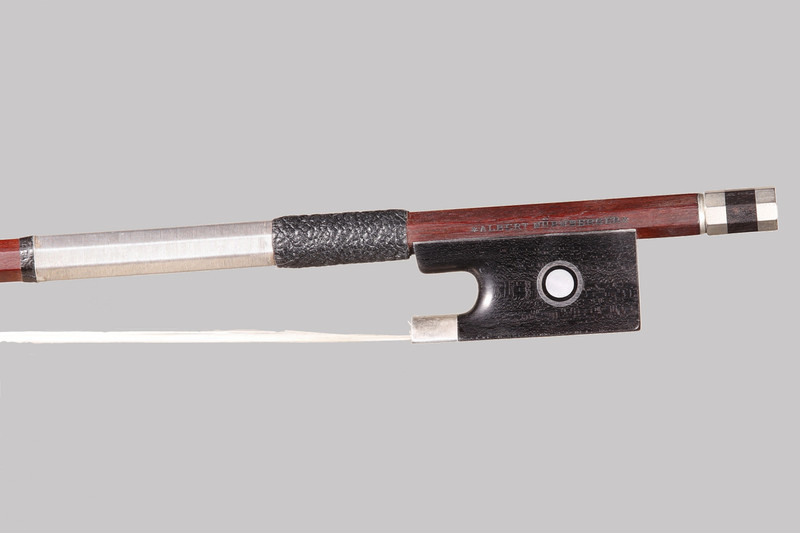 Albert Nurnberger silver mounted violin bow with replacement button